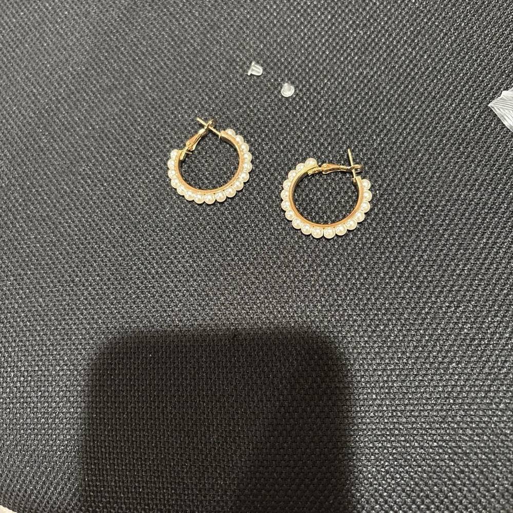Gold and Cream Twisted Hoop Earrings